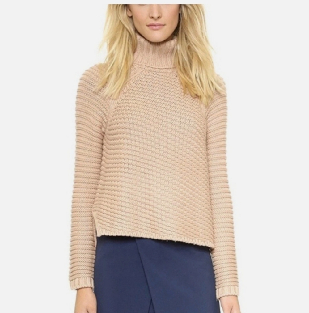 Mason by Michelle Mason Cropped Chunk Turtleneck Sweater Tan Size Small EUC